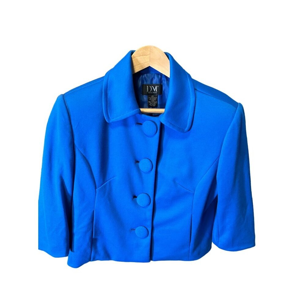 Donna Moore Blue Half Sleeve Collared Button Up Cropped Coat SZ SP